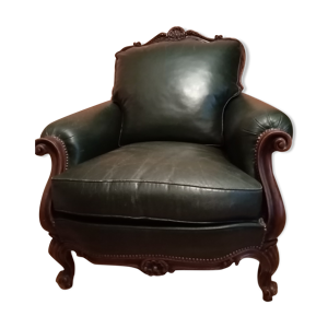 fauteuil en cuir vert - louis style