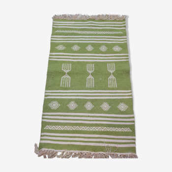 Tapis kilim vert et blanc fait main 60x95cm