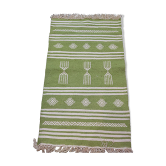 Tapis kilim vert et blanc fait main 60x95cm