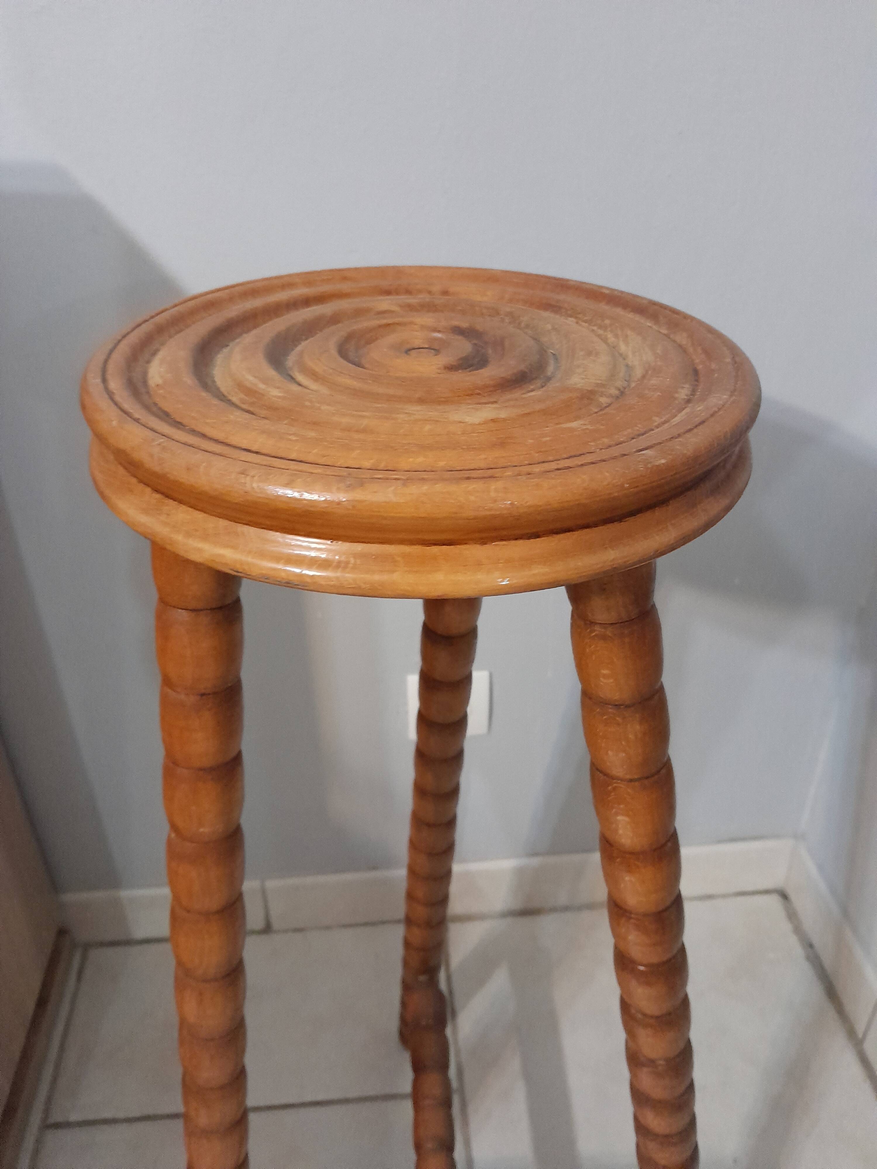 Pedestal table turned wooden stool vintage 50s