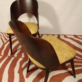 Ensemble de 4 chaises de salle à manger de style art déco en bois de chêne marron chocolat avec revêtement géométrique