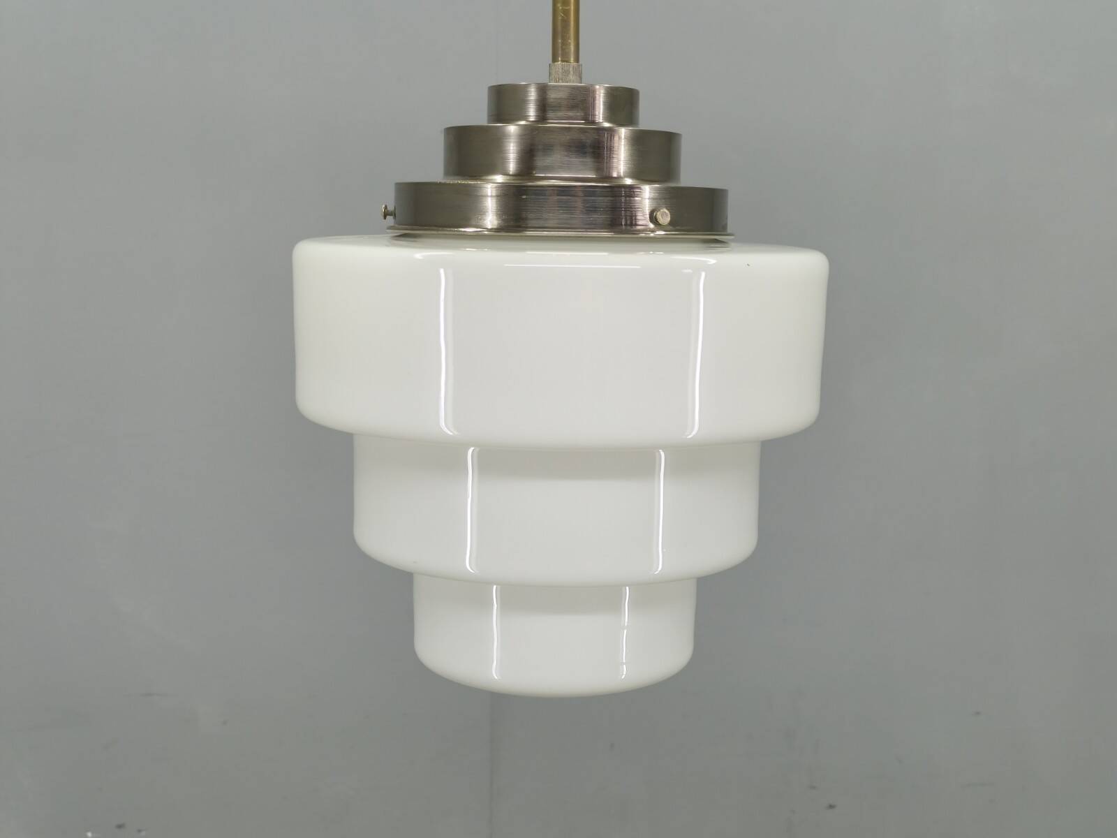 Art Deco Pendant Light with Opaline Glass Shade, Czechoslovakia 1930s