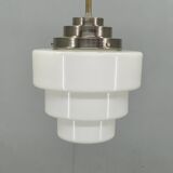 Art Deco Pendant Light with Opaline Glass Shade, Czechoslovakia 1930s