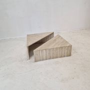 Set of Two Triangle Coffee Tables In Travertine By Up & Up, Italy 1980's