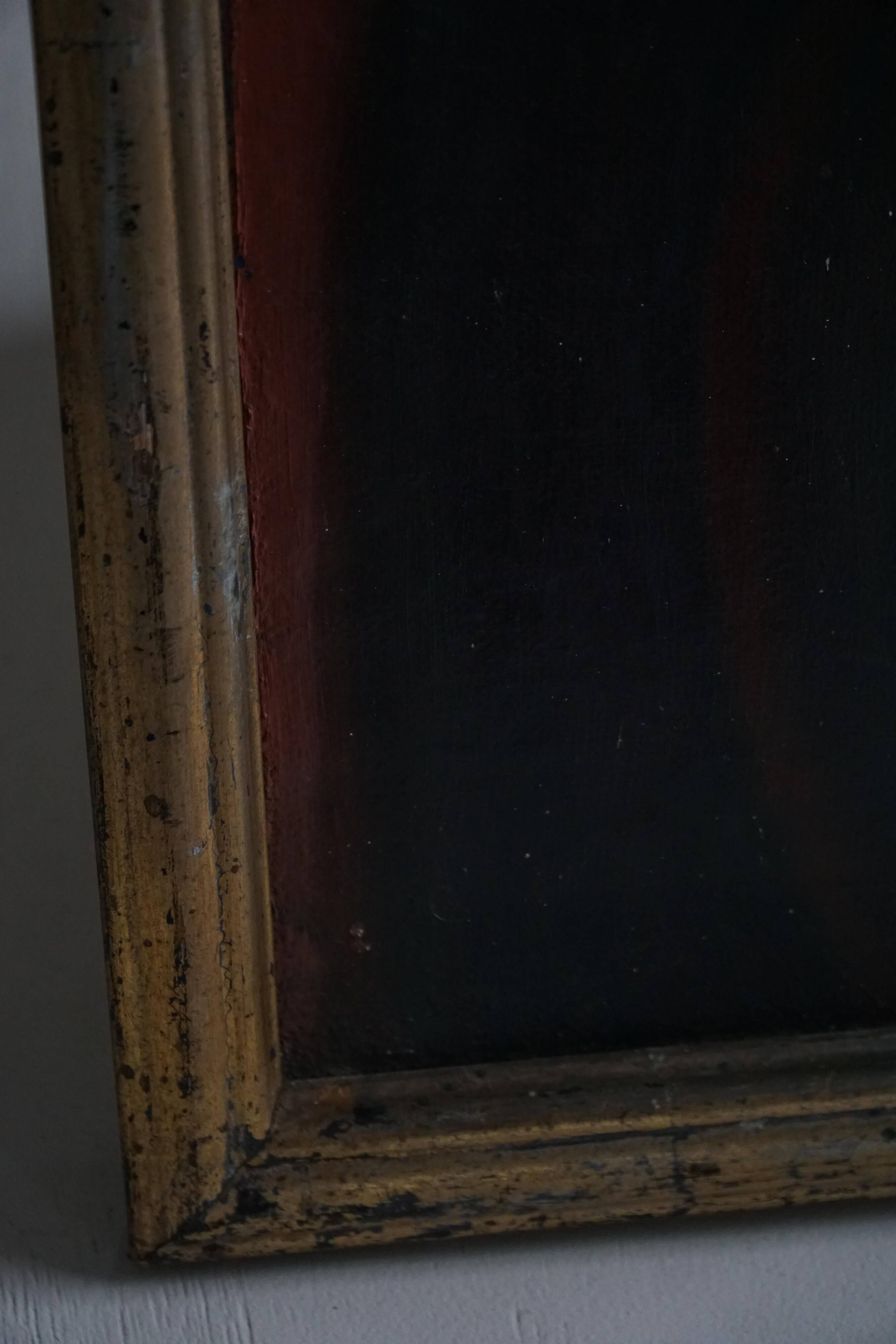 Oil portrait painting on canvas, unknown Danish artist, early 20th century.