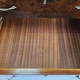 1960s chest of drawers in mahogany and lacquered mahogany with blue glass