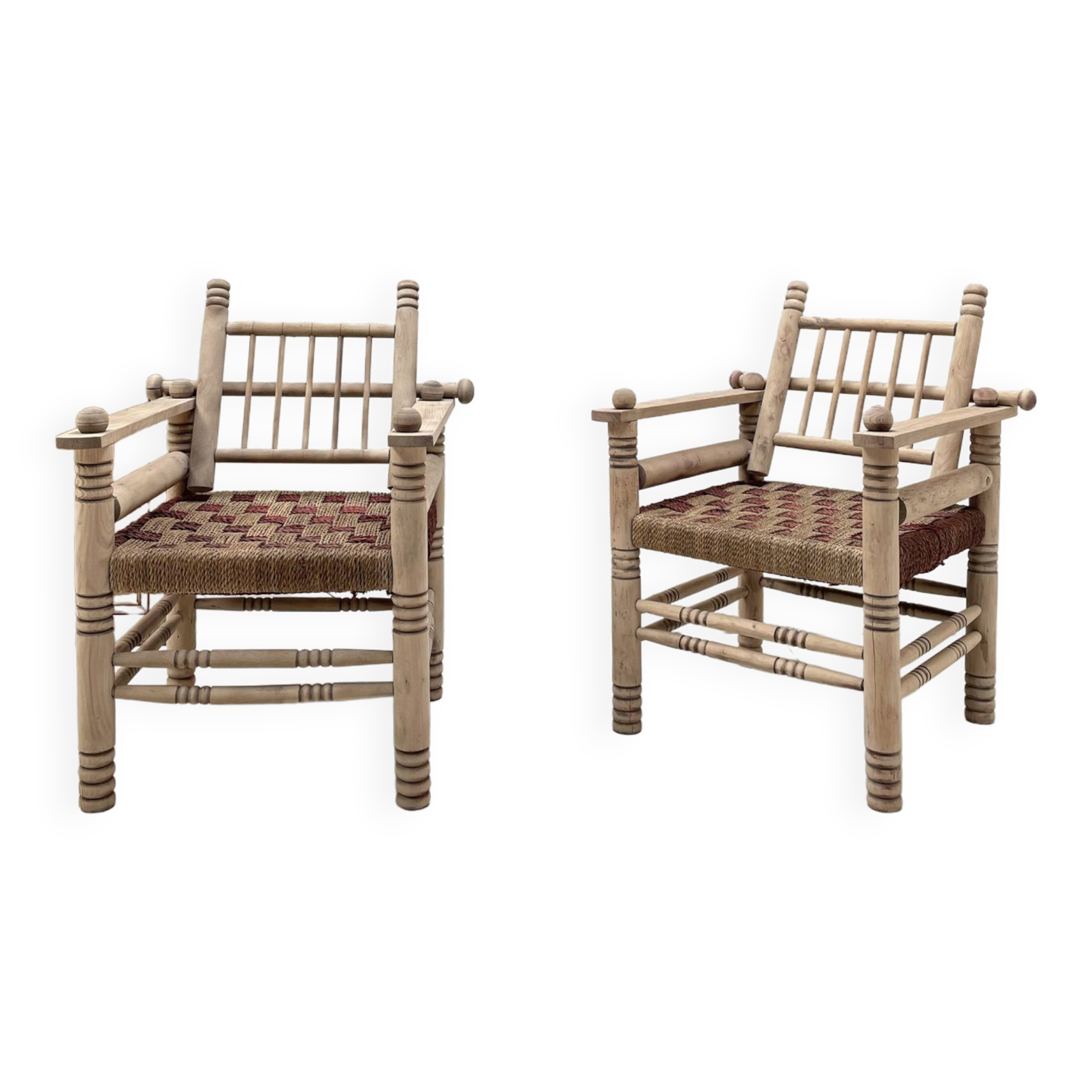 Pair of wooden armchairs and ropes
