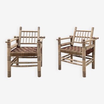 Pair of wooden armchairs and ropes