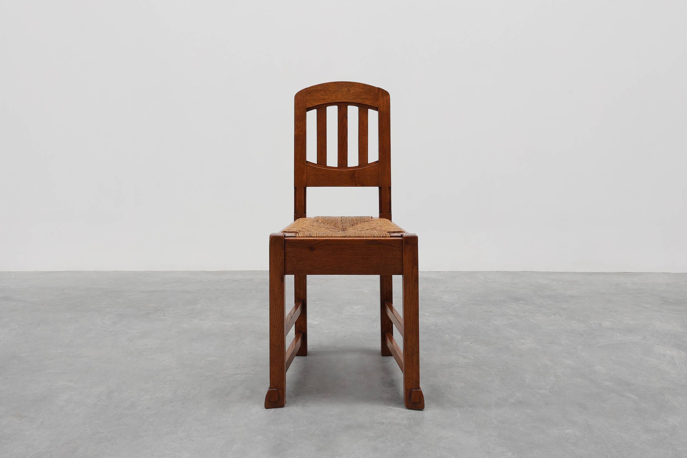 Set of 4 Early Art Deco Oak & Wicker Dining Chairs, Belgium, 1915