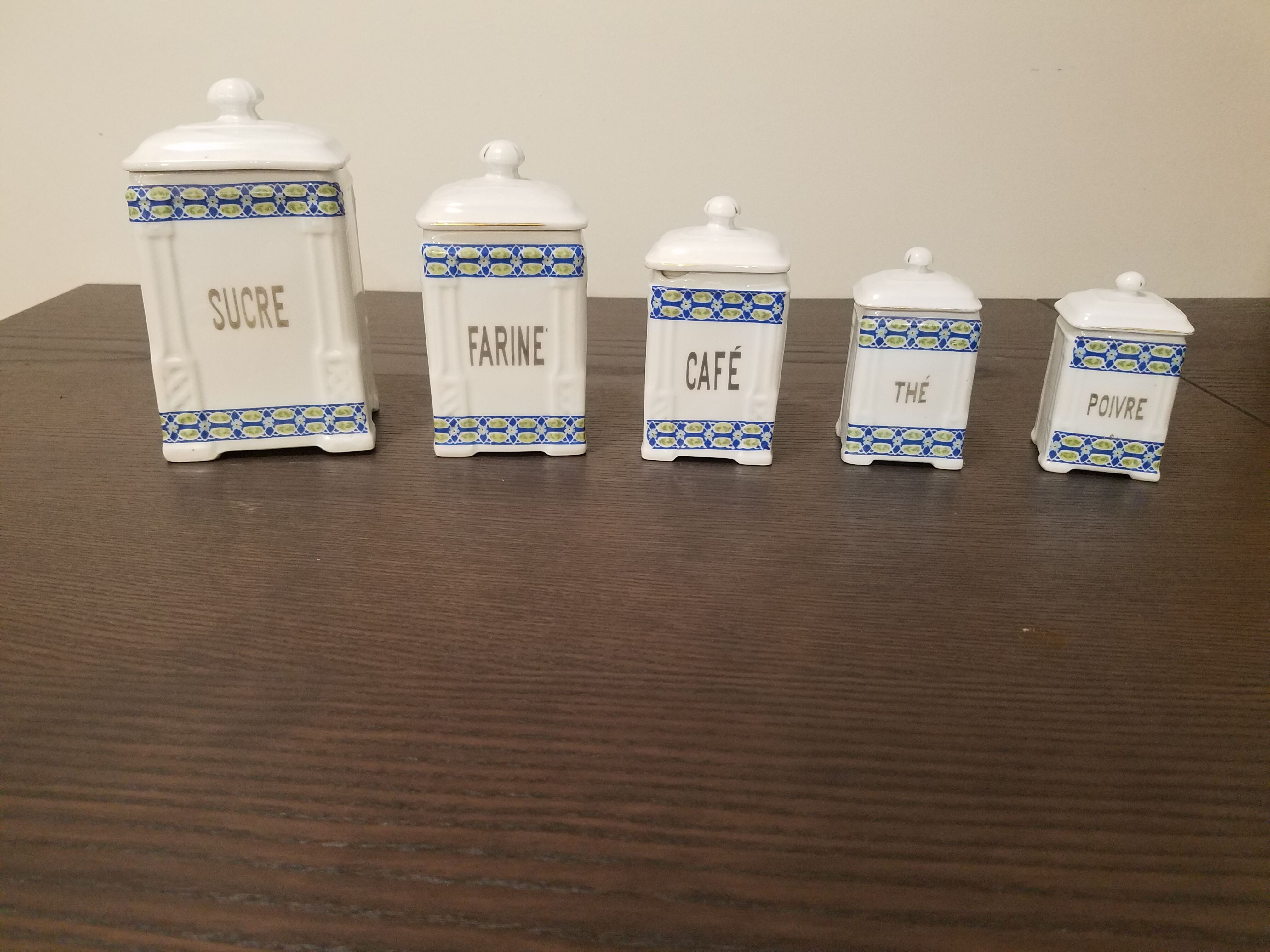 Art deco spice pots in fine porcelain numbered