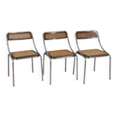Ensemble de 3 chaises vintage des années 1970 en métal et paille de Vienne, design italien.