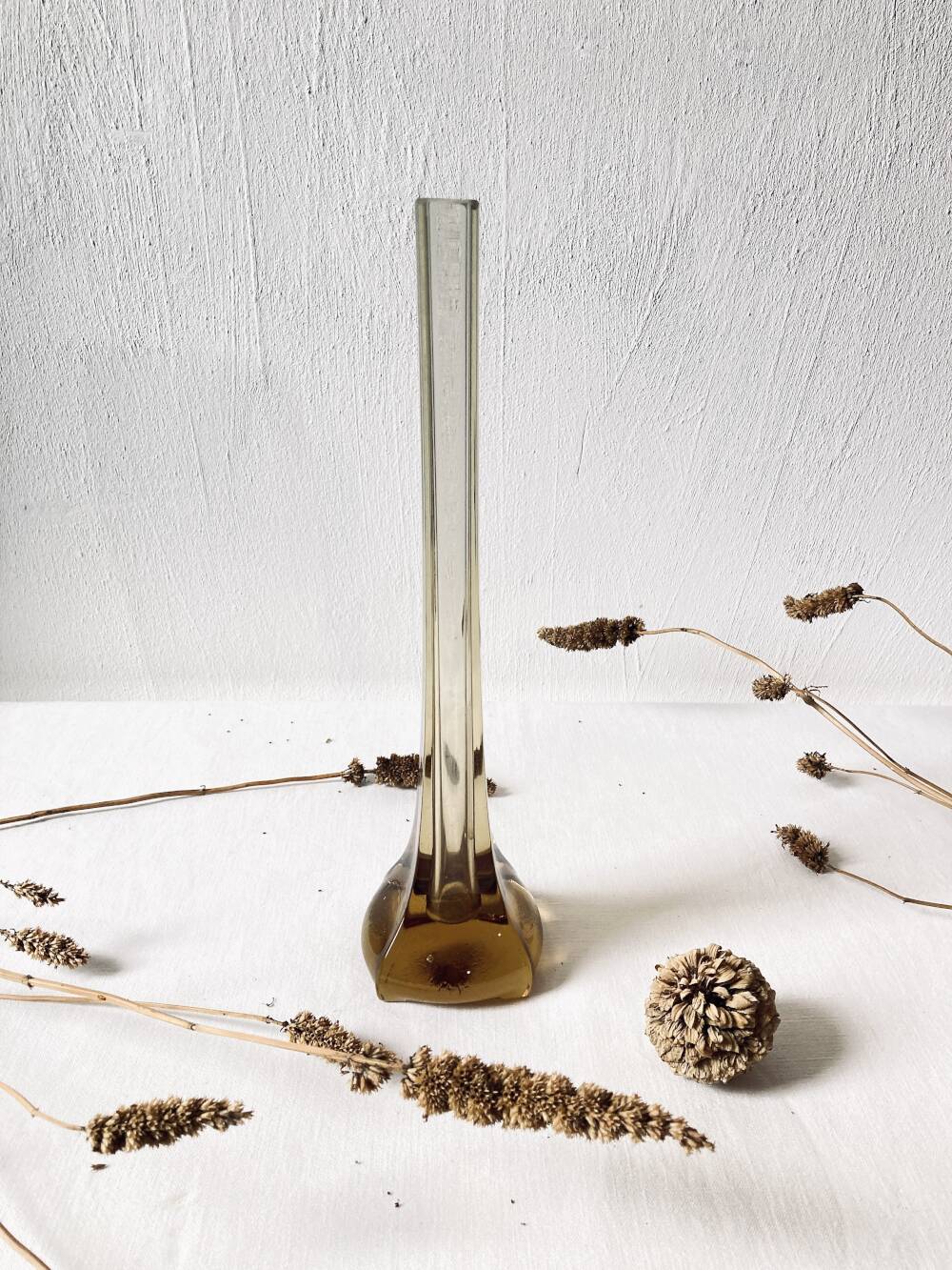 Amber glass soliflore vase, four-lobed base, 1960s-1970s.