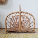 Magazine rack, vintage log holder in rattan