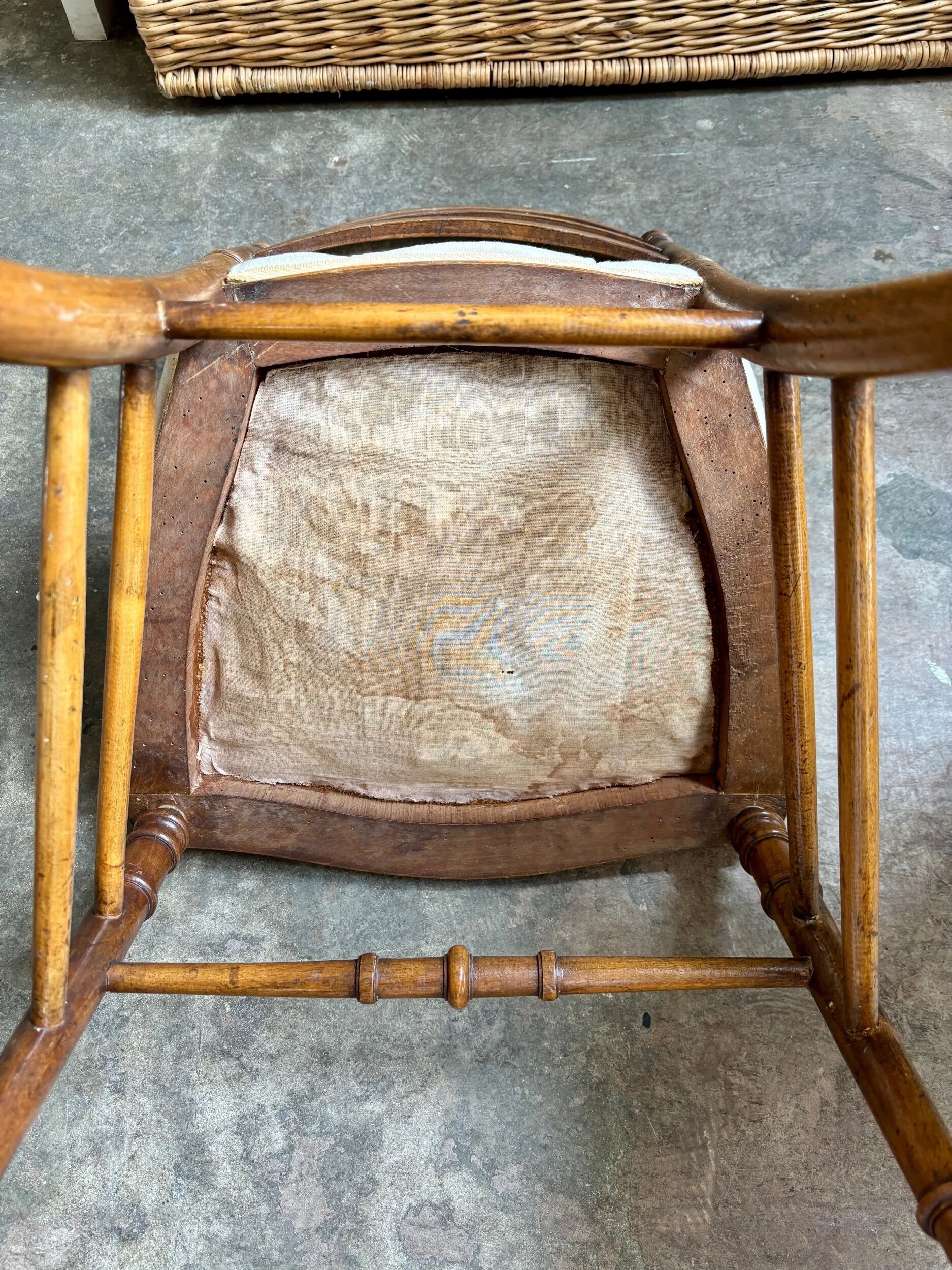 Napoleon III chair in dark wood and beige cotton velvet.