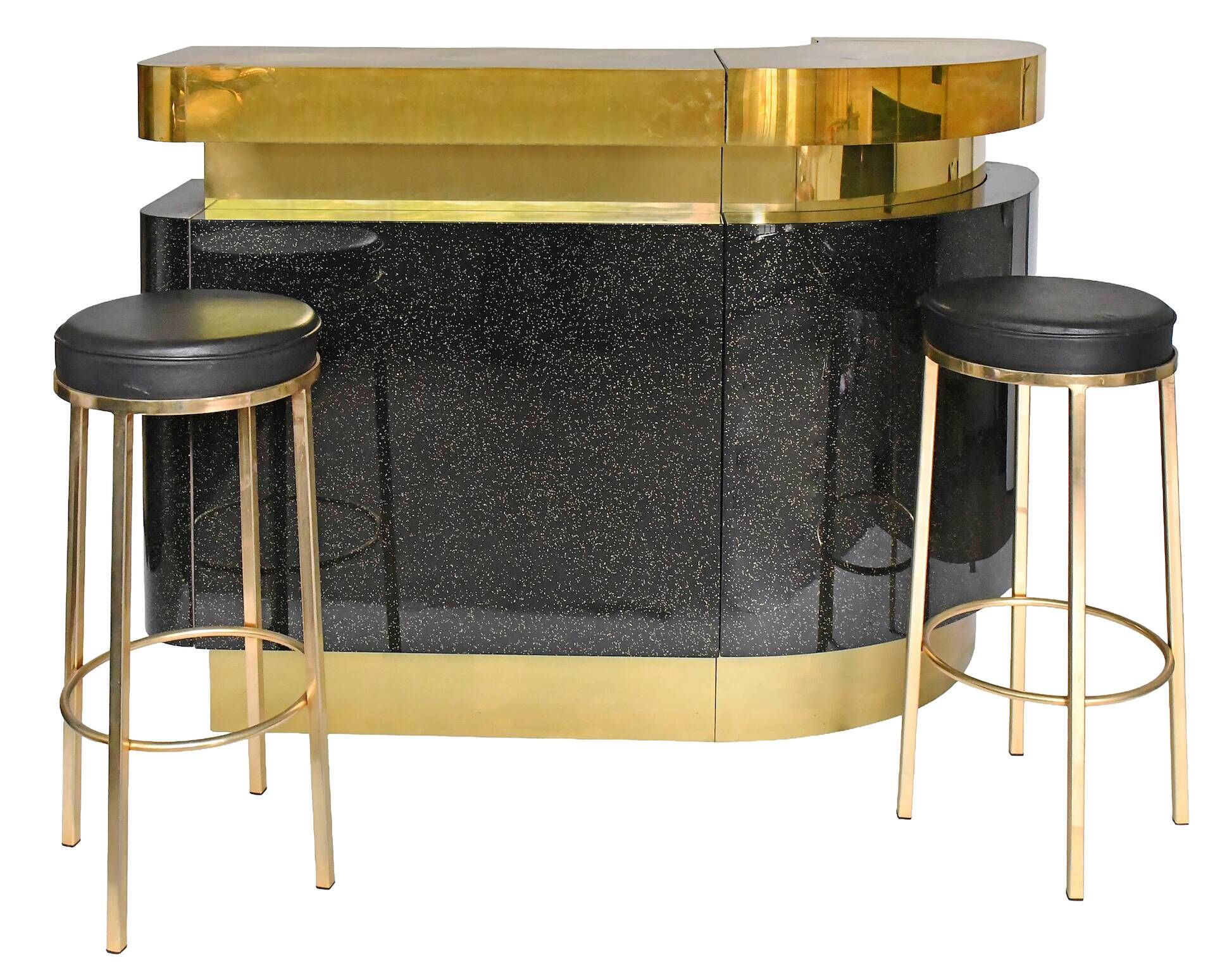 Large bar in black lacquer and gilded brass by Jean-Claude Mahey
