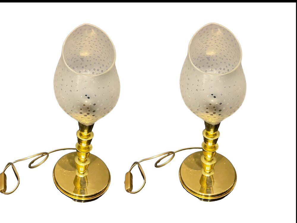 Murano Glass and Brass Table Lamps, 1980s, Set of 2