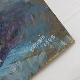 Old painting, oil on cardboard signed E. Astain, "Flowers", 1945