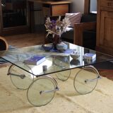 Table basse en verre & roues