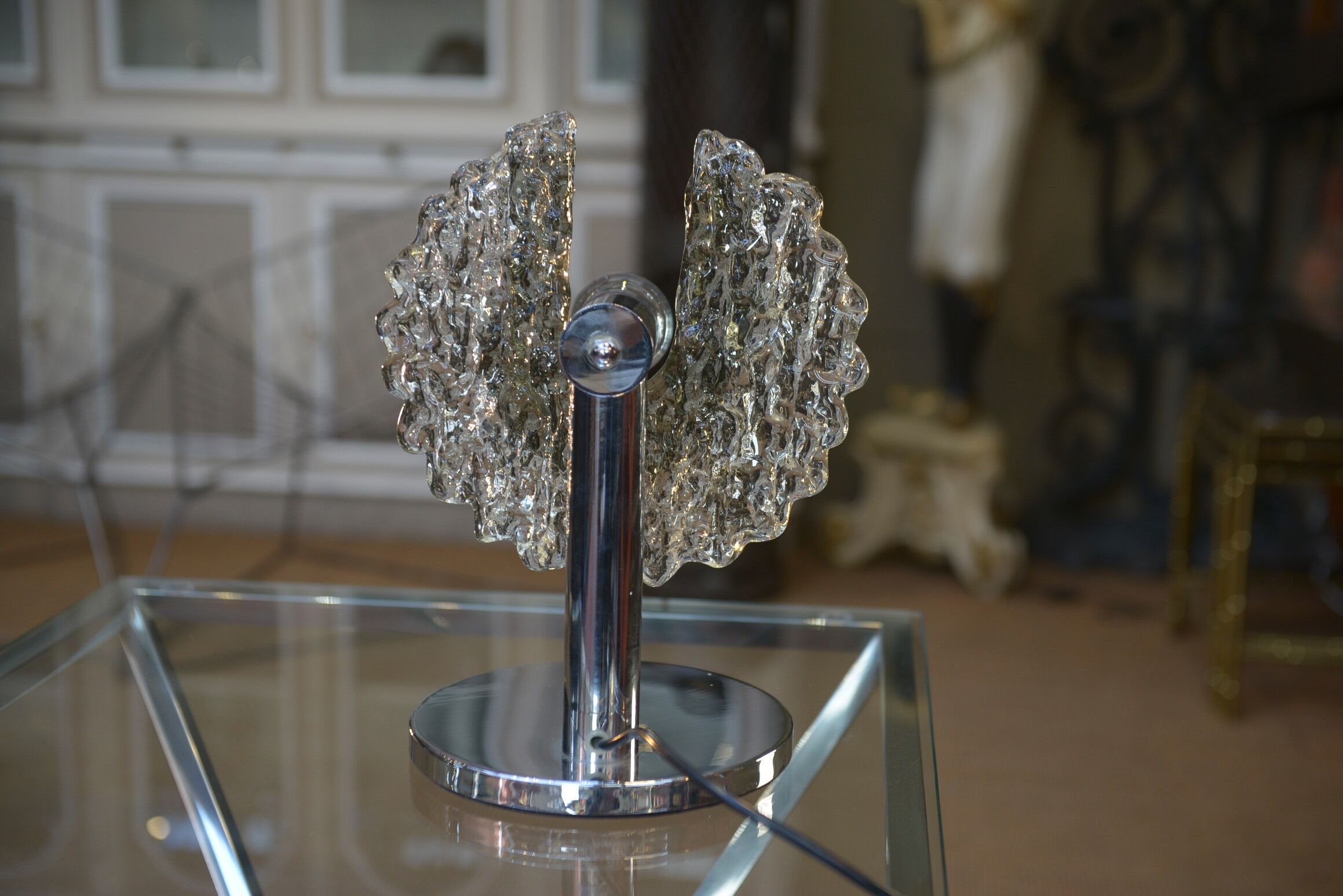 Lamp design chrome metal and glass 1970