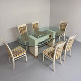 Table and 6 thonet designer chairs with crackled lacquer finish, 1980s vintage