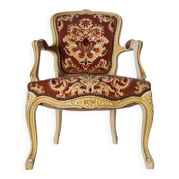 Louis XV style cabriolet armchair - floral velvet seat