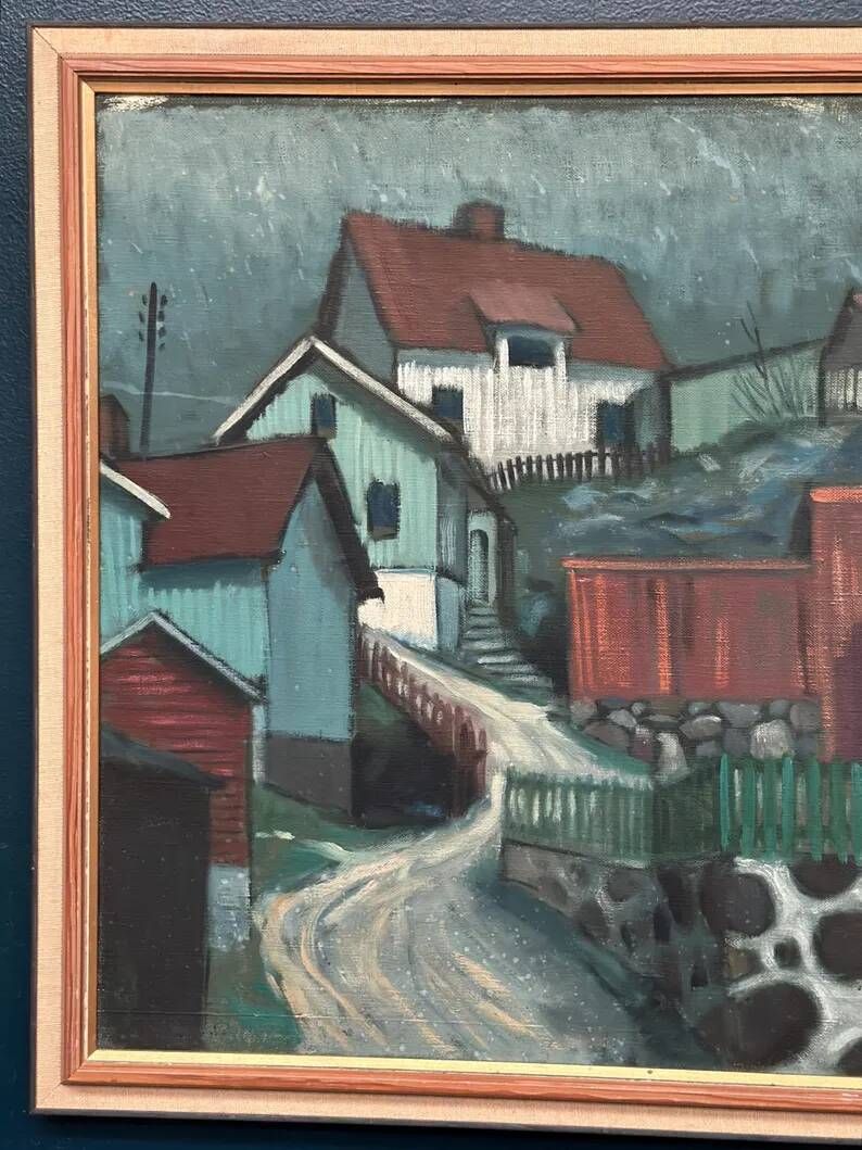 Original Swedish Oil on Canvas – “Stryket, Nordingrå” – Signed – Dated 1959 – Vintage & Framed – 52 × 44 cm (20.5" × 17.3")