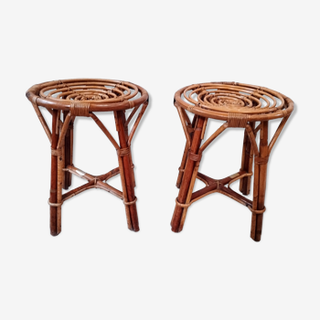 Paire de tabourets rotin vintage