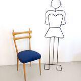 Vintage Maple Dining Chairs with Ultramarine Blue Fabric, 1950s, Set of 5