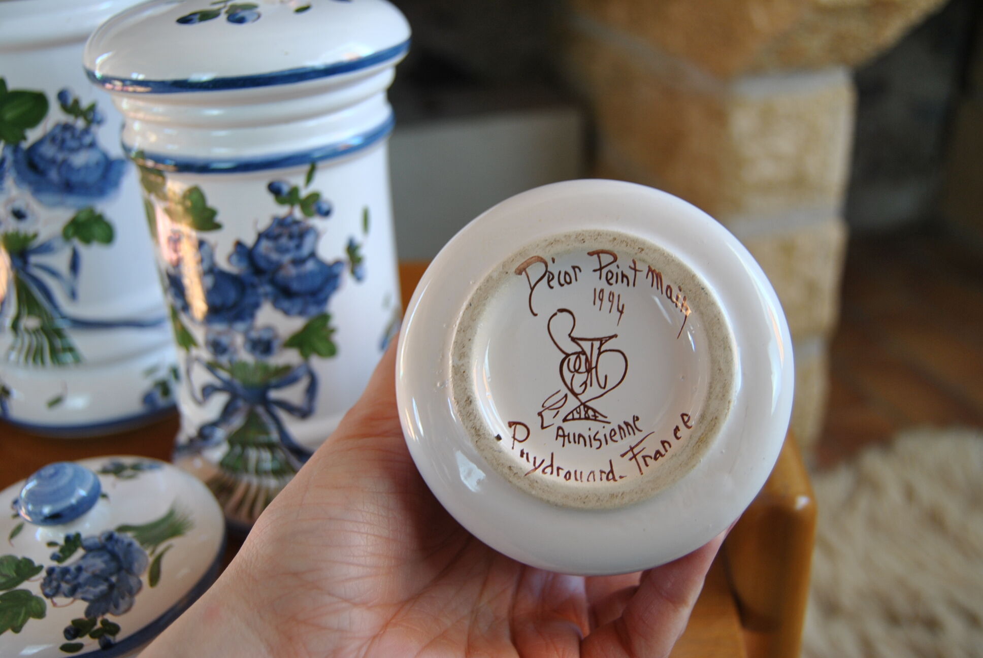 Set of 3 hand-painted cotton pots