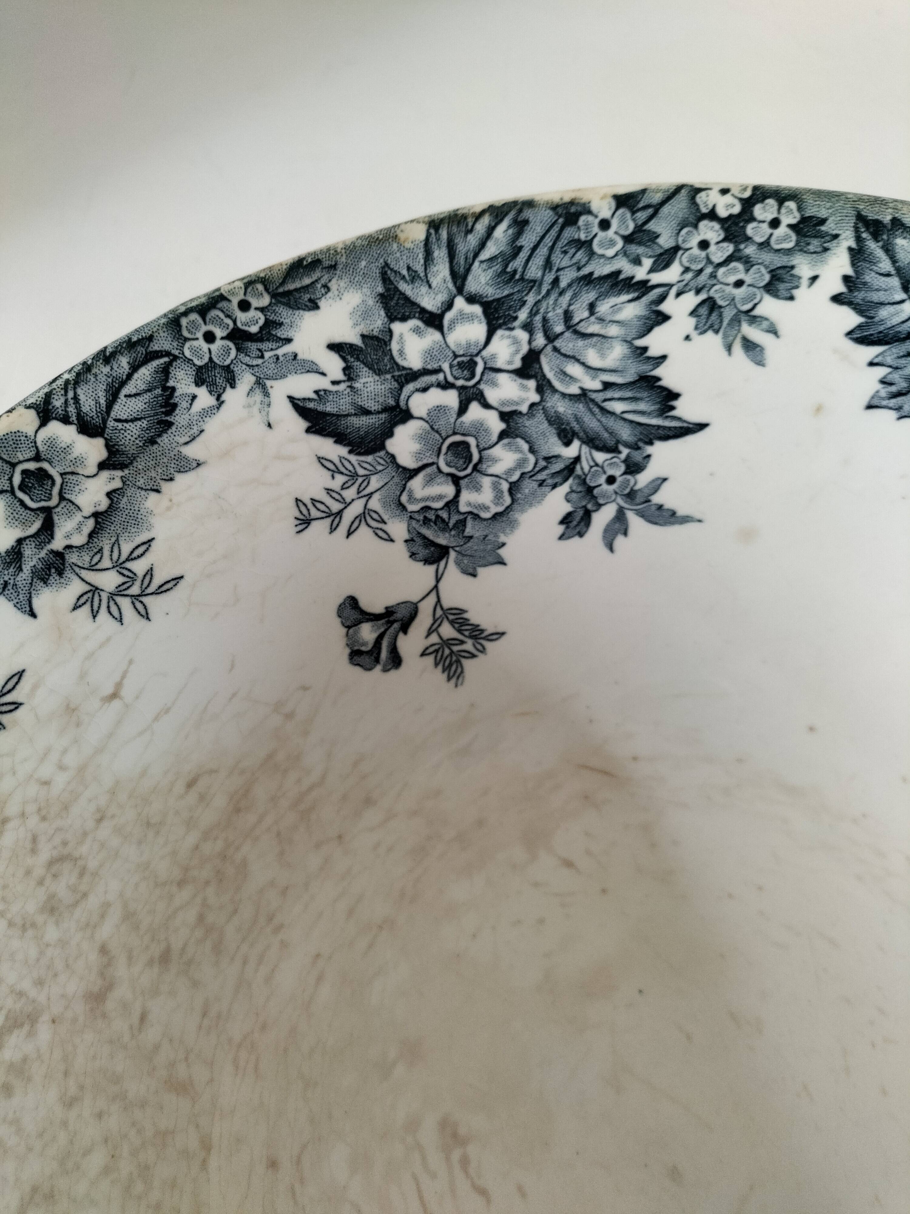 Antique salad bowl from Moulin des Loups, blue Marie-Louise pattern