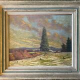 HSP painting "Snow landscape in the village" signed P. Debu dated 1942 + frame