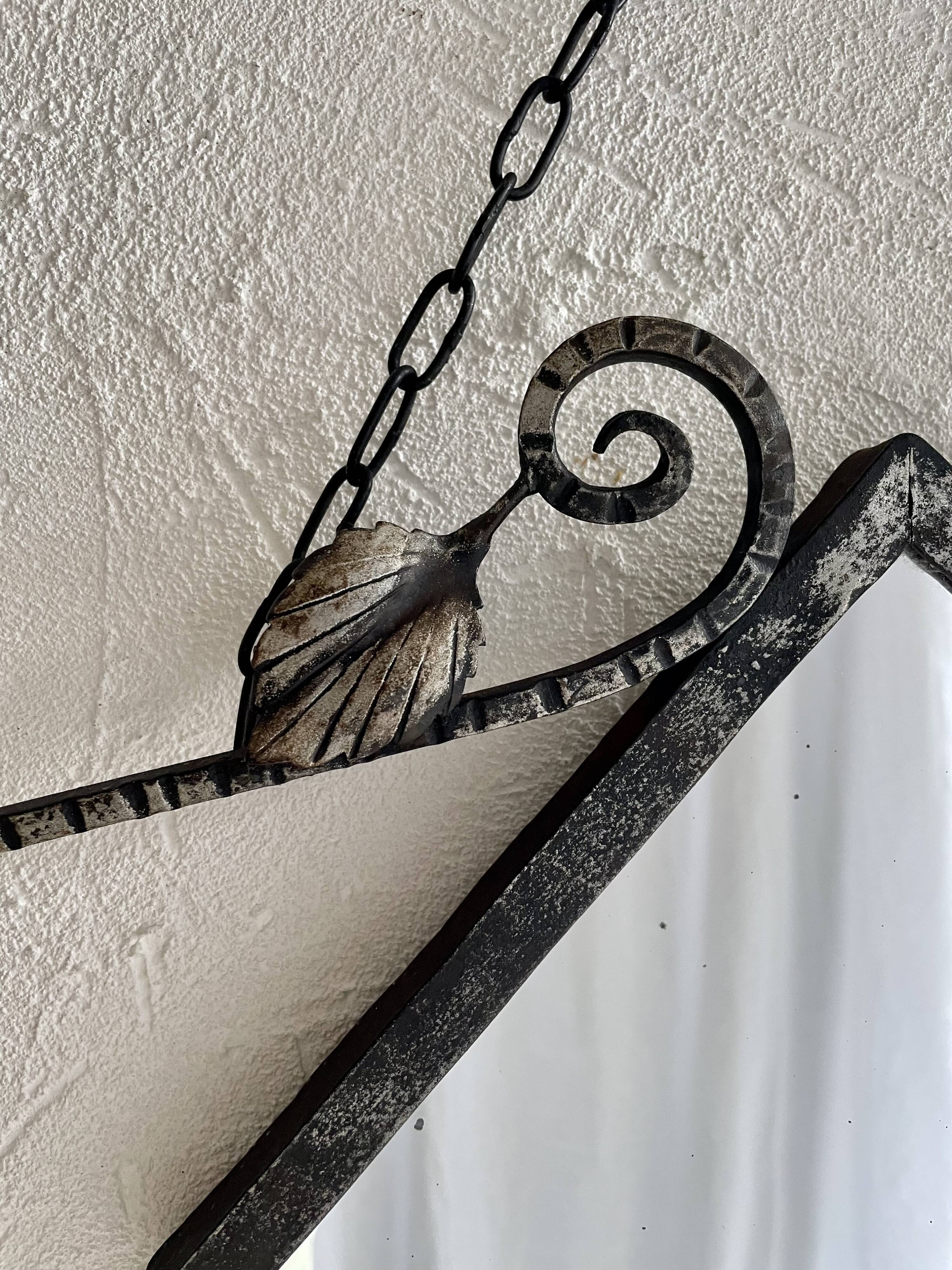 French Art Deco wrought iron mirror, 1930s