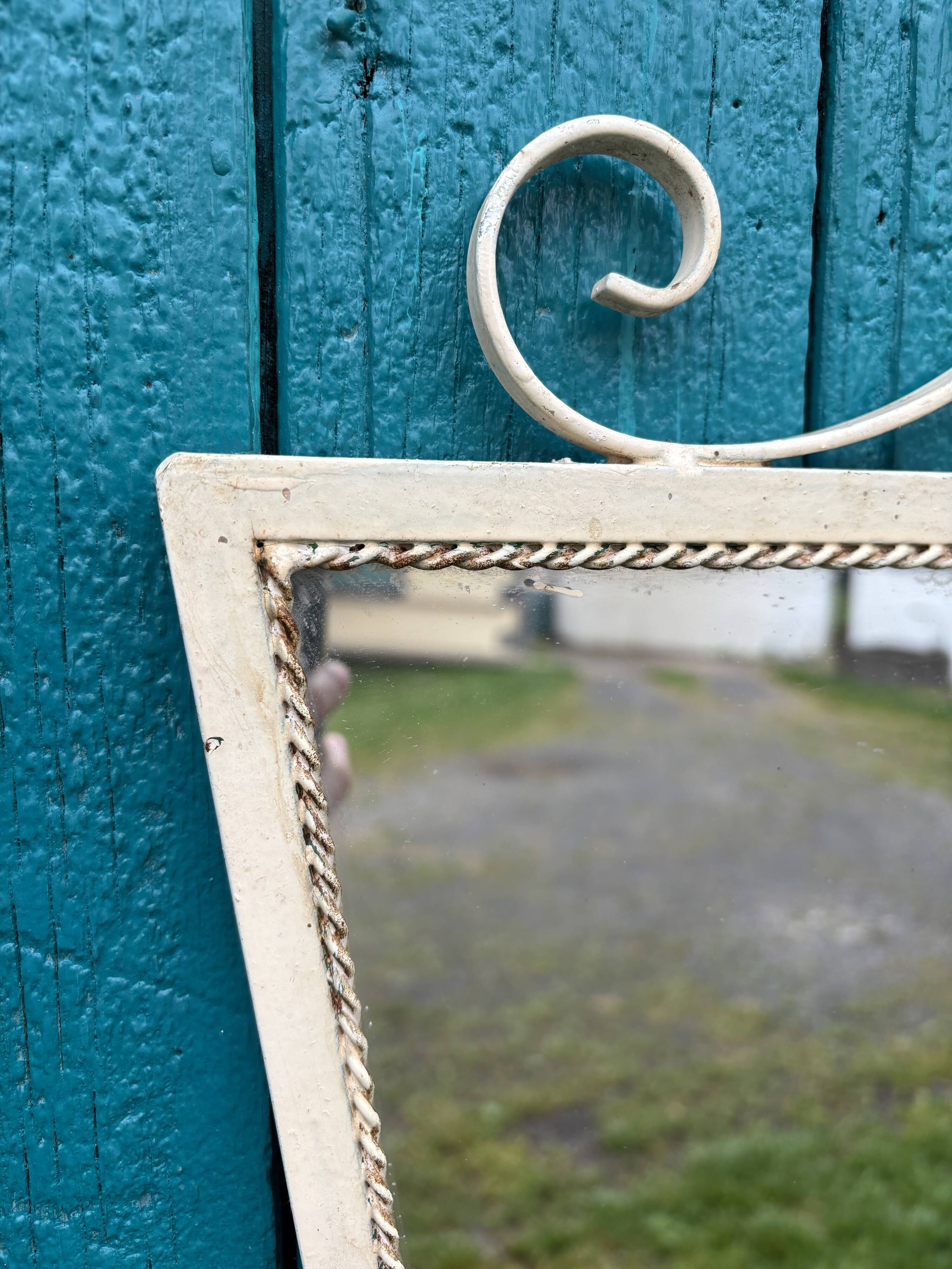 Vintage 1950s ivory metal mirror