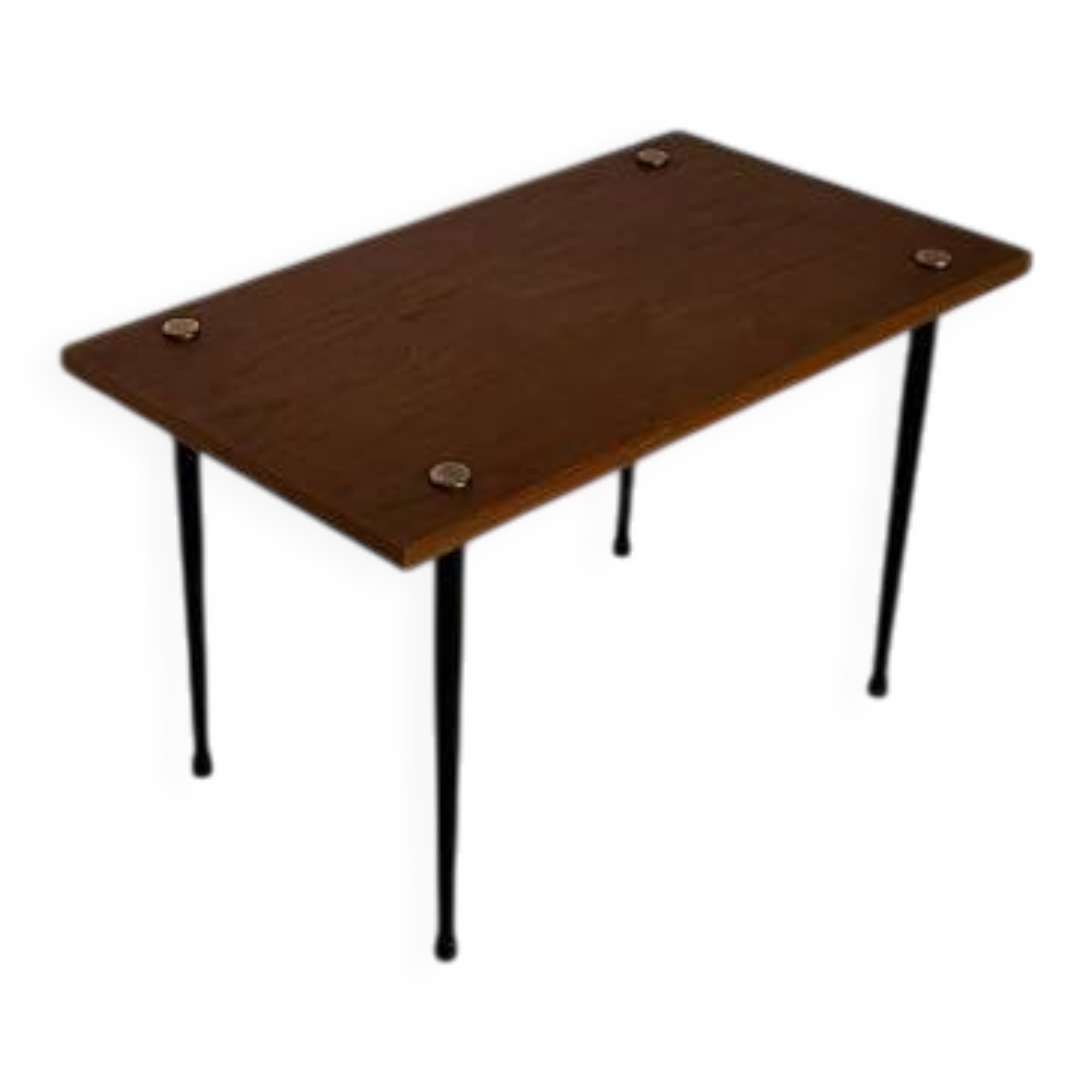 Table basse vintage bois, laiton, métal