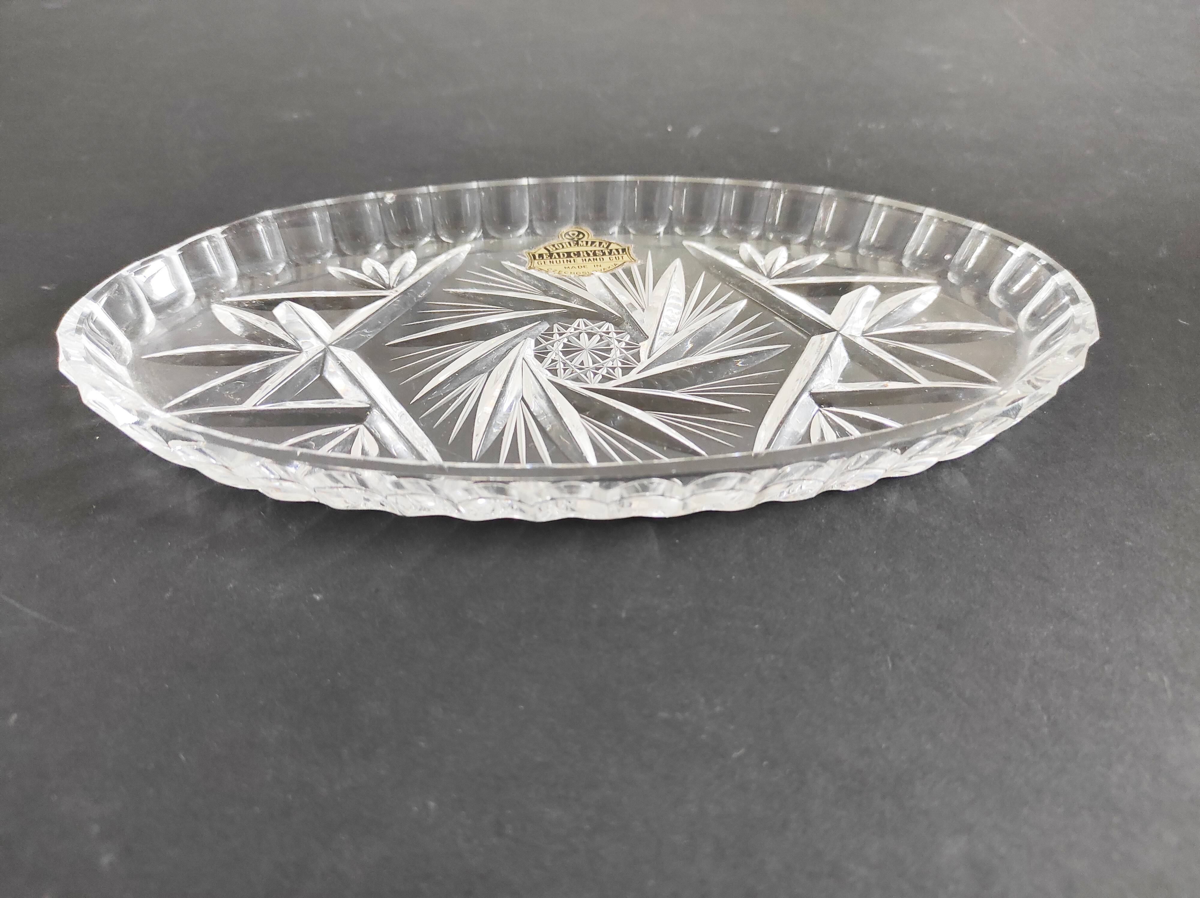 Bohemian crystal oval dish 22.5 x 12 cm