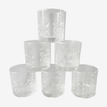 Lot de 6 verres à whisky, décor bullé, BP, années 70