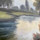 Oil on canvas framed river landscape