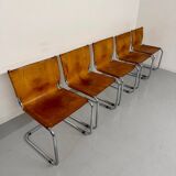Lot of 5 tubular chairs Mart Stam edition Fasem vintage patinated leather