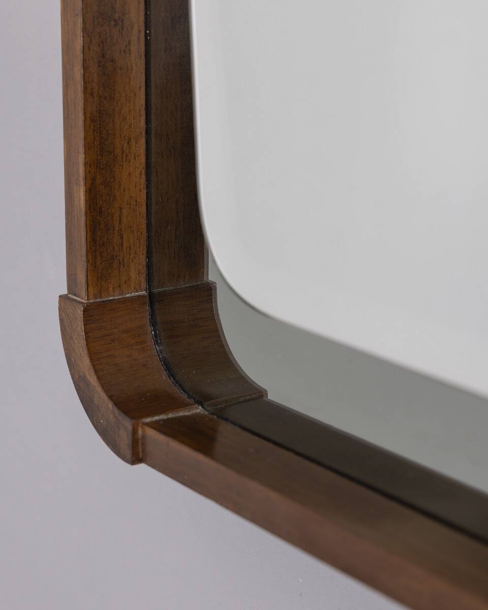 VINTAGE 1960S WALL MIRROR IN WOOD AND SMOKED GLASS, ITALIAN DESIGN