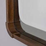 VINTAGE 1960S WALL MIRROR IN WOOD AND SMOKED GLASS, ITALIAN DESIGN