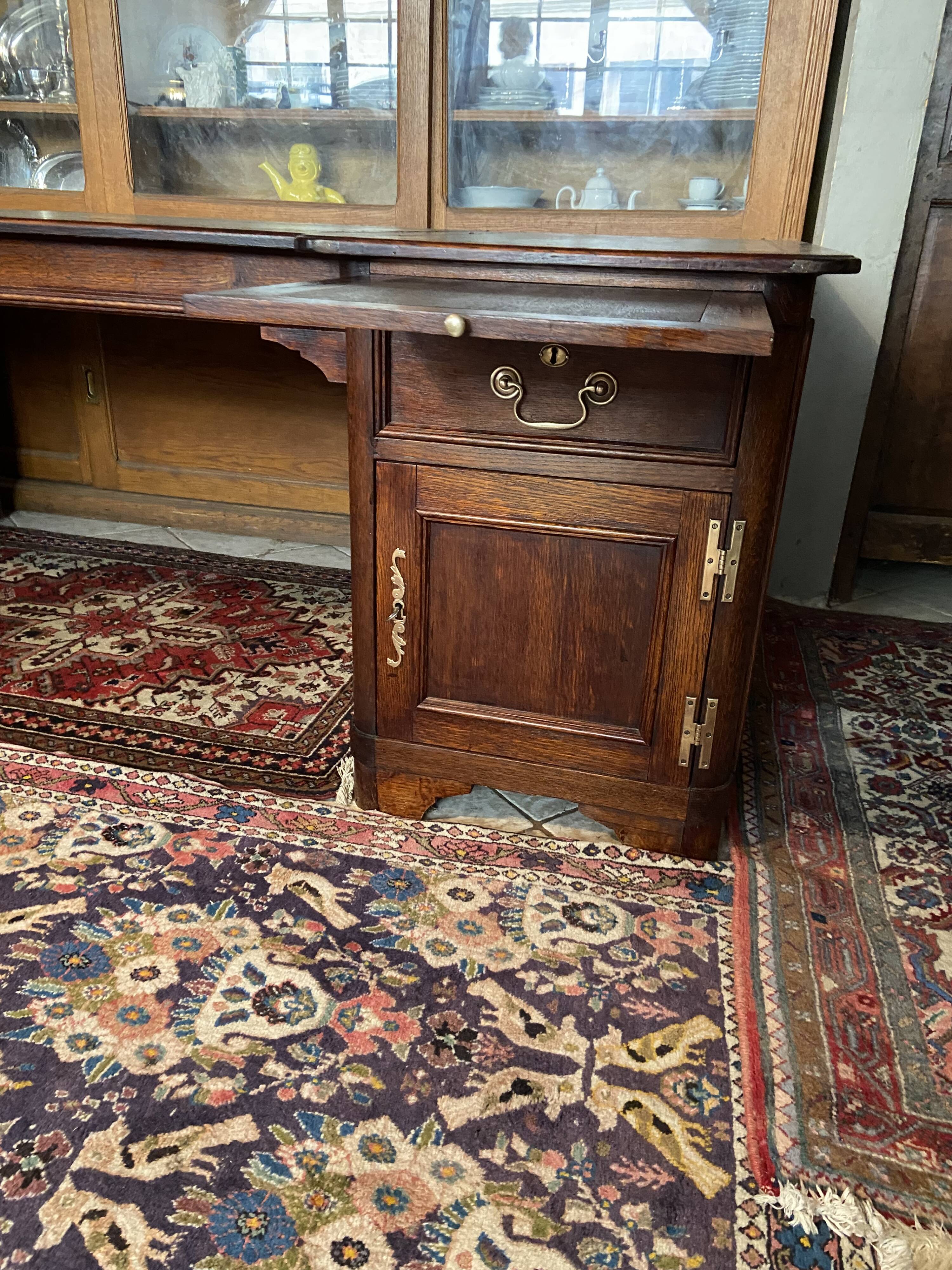 Immense oak solid wood staff desk in English style 248 x 114 cm
