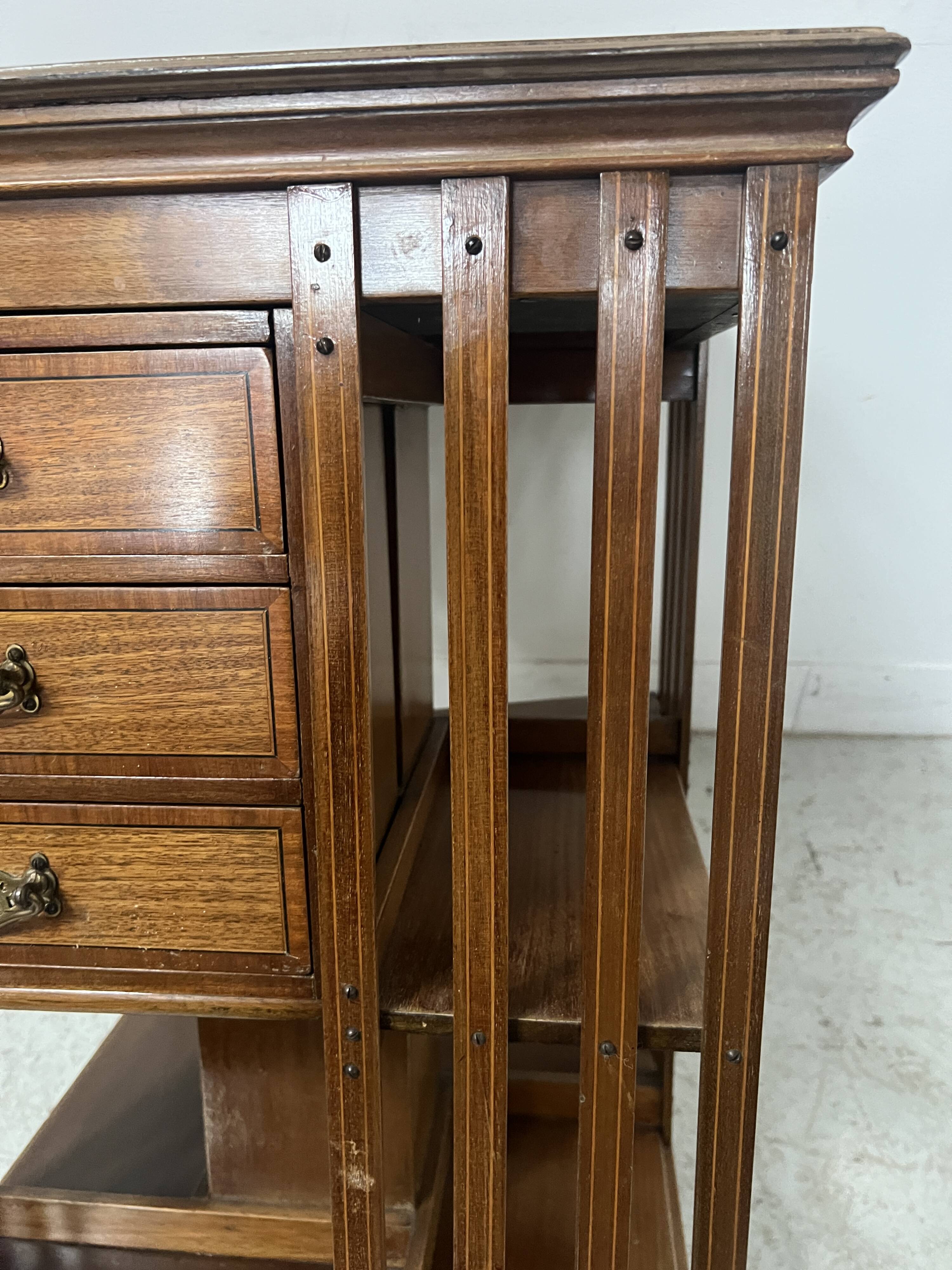 20th Century Mahogany Revolving Bookcase with Marquetry Top