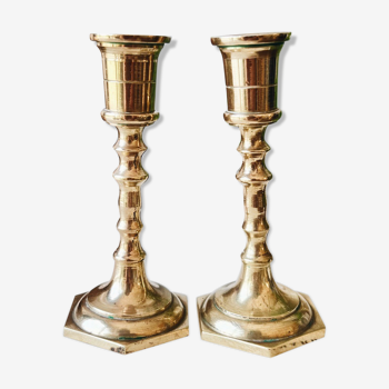 Duo of small brass candle holders