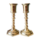 Duo of small brass candle holders