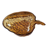 Vintage molded amber glass bowl – leaf and grape motif – years