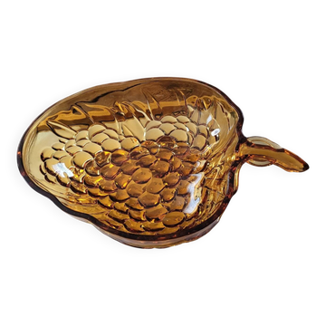 Coupe vintage en verre ambré moulé – motif feuille et raisin – années