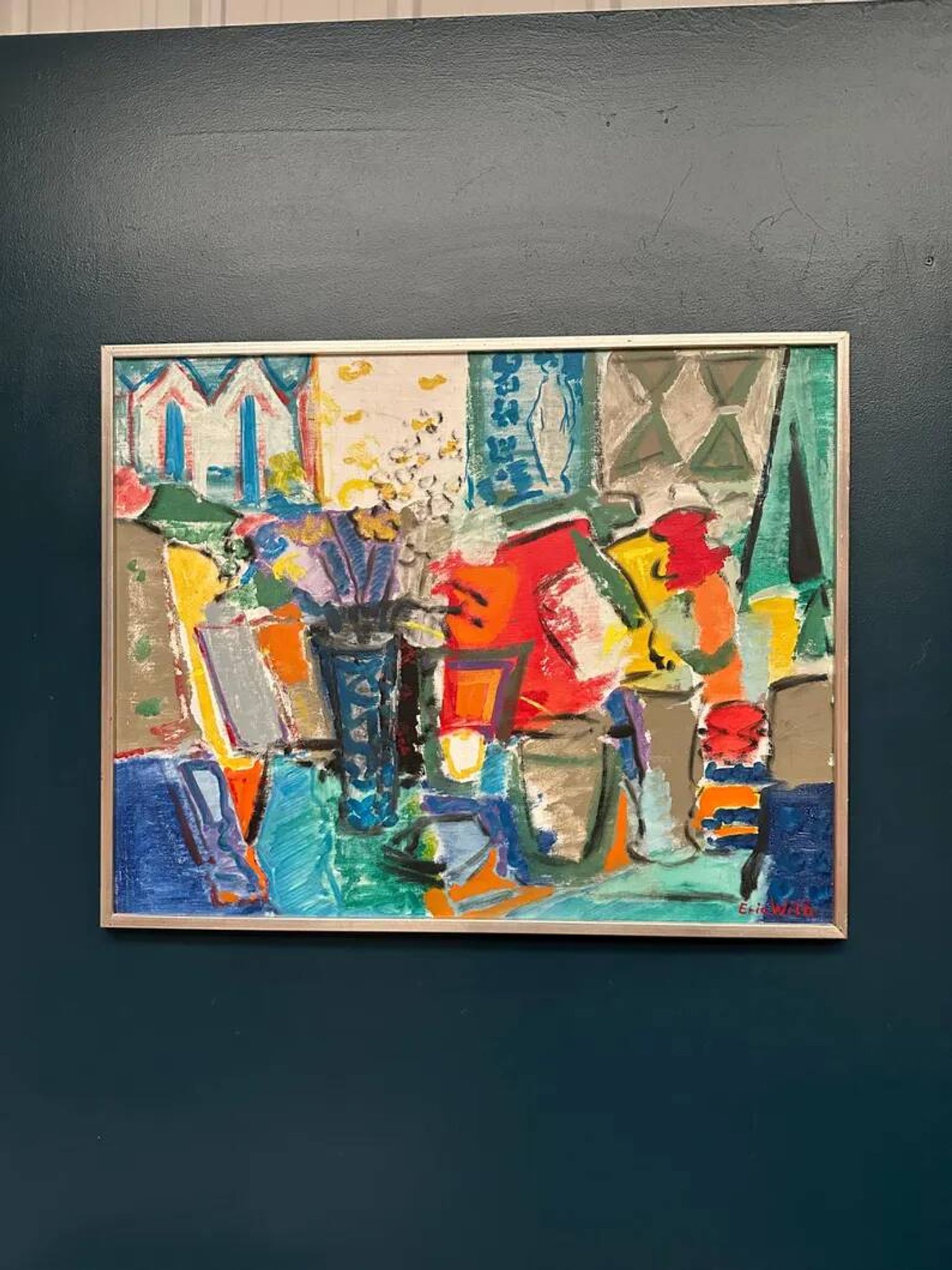 Large Original Swedish Oil on Canvas – “Still Life with Flowers” by Eric With (1916–2000) – Signed – Vintage & Framed – 89×70.5cm