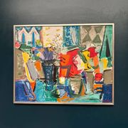 Large Original Swedish Oil on Canvas – “Still Life with Flowers” by Eric With (1916–2000) – Signed – Vintage & Framed – 89×70.5cm