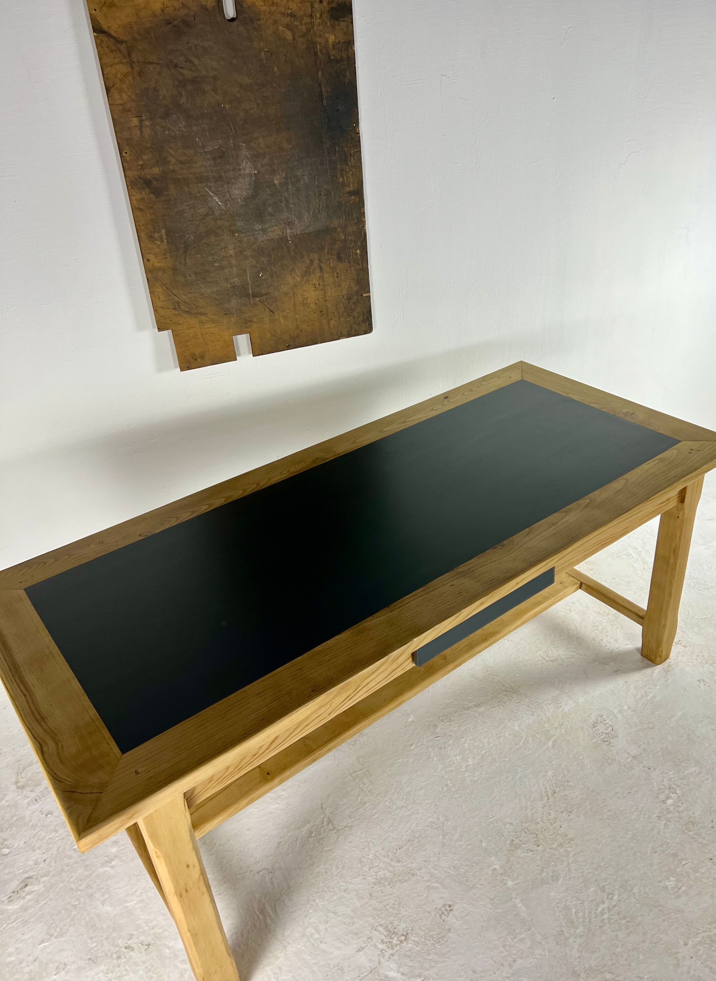 Oak farmhouse table, black top