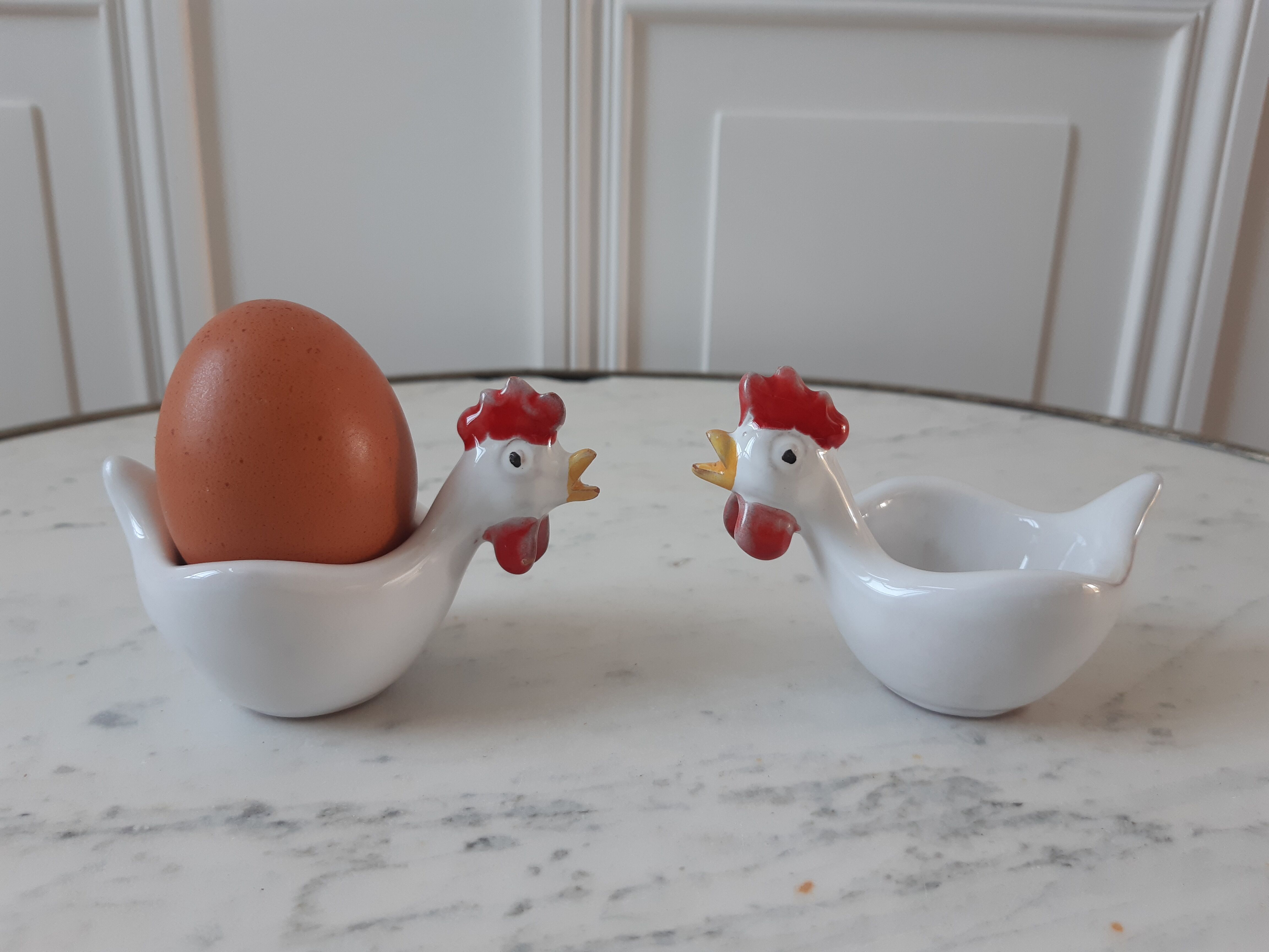 Duo de coquetiers en barbotine années 70
